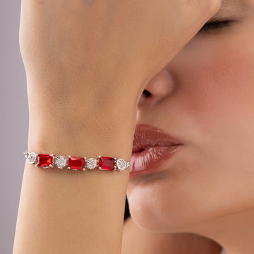 PRAO Anti-Tarnish Ruby Red Crystals Bracelet with AD Stones (Adjustable Size)