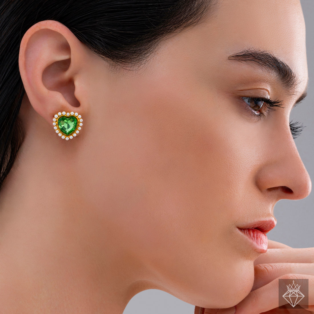 Graceful Peridot Heart Emerald Green Heart Crystal Studs By PRAO