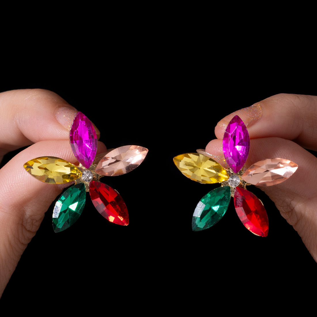 PRAO Anti-Tarnish Multicolor Crystal Flower Earrings