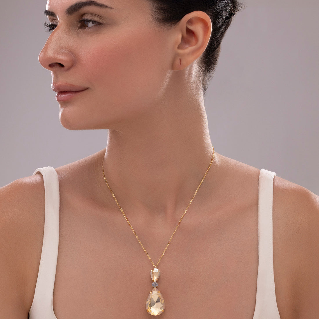 PRAO Anti-Tarnish Champagne Drop Crystal Pendant Necklace