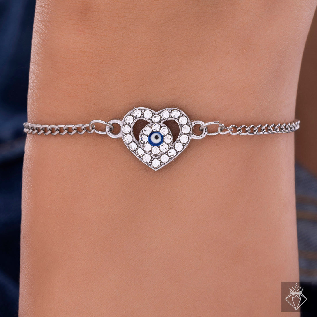 Anti-Tarnish Evil Eye Heart Shape Solitaire Bracelet