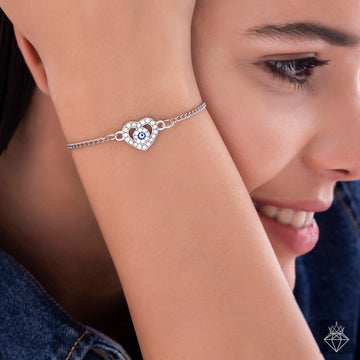 Anti-Tarnish Evil Eye Heart Shape Solitaire Bracelet