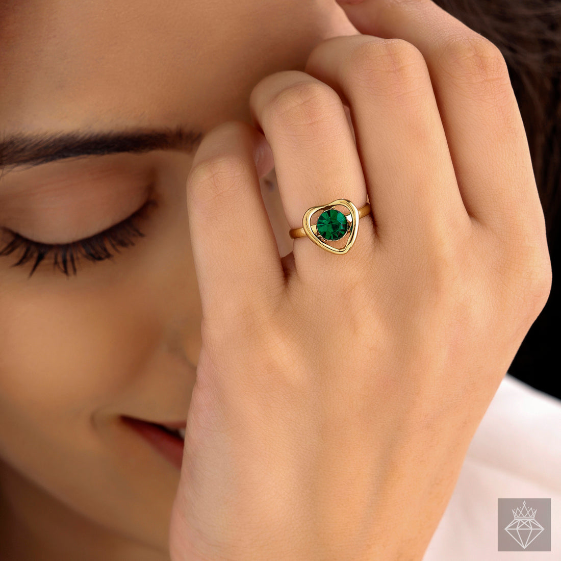 Anti-Tarnish Emerald Heart Gold Ring (Adjustable Size)