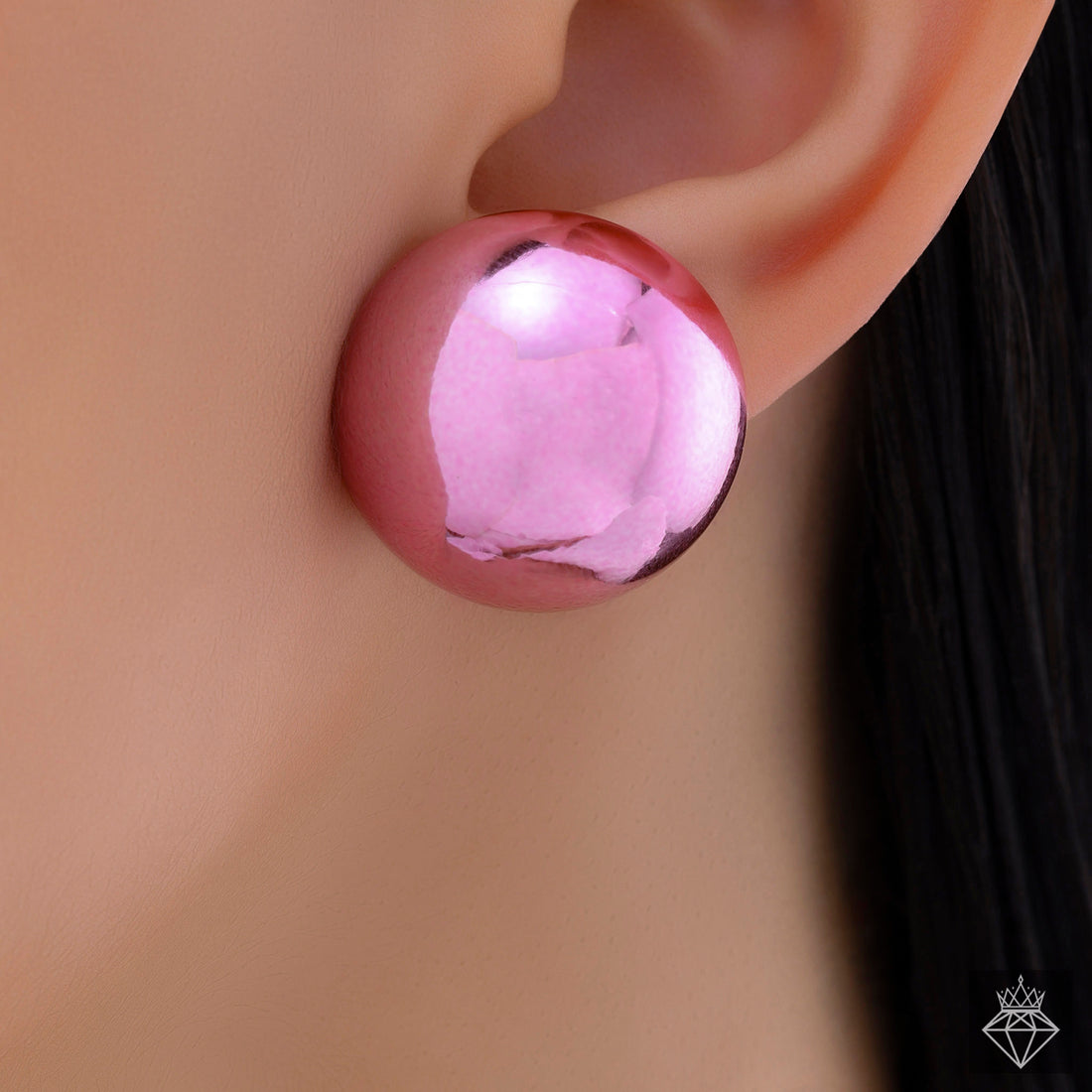 Bold Simplicity: Oversize CCB Metallic Hot Pink Sphere Studs By PRAO