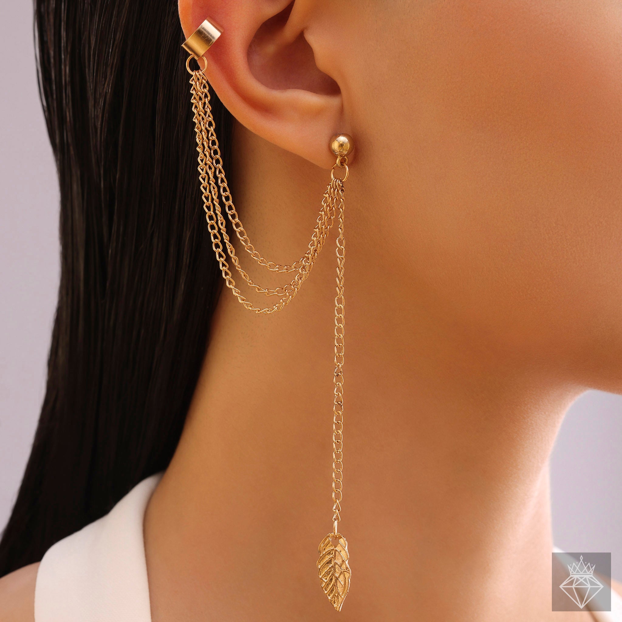 Anti-Tarnish Korean Chain Danglers With Ear-Cuff & Stud By PRAO