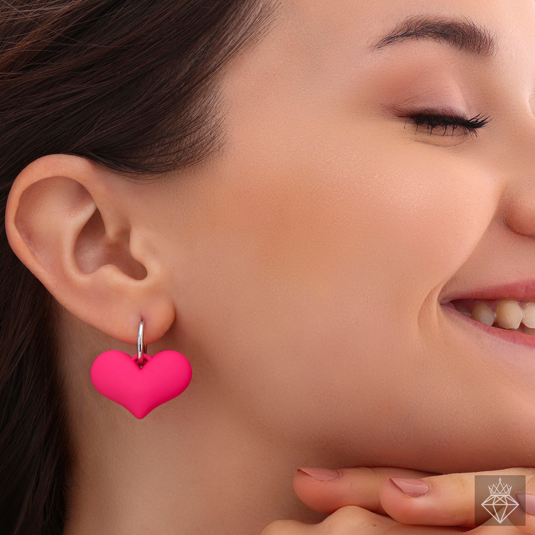 PRAO Neon Pink Acrylic Coated Heart Huggie Earrings
