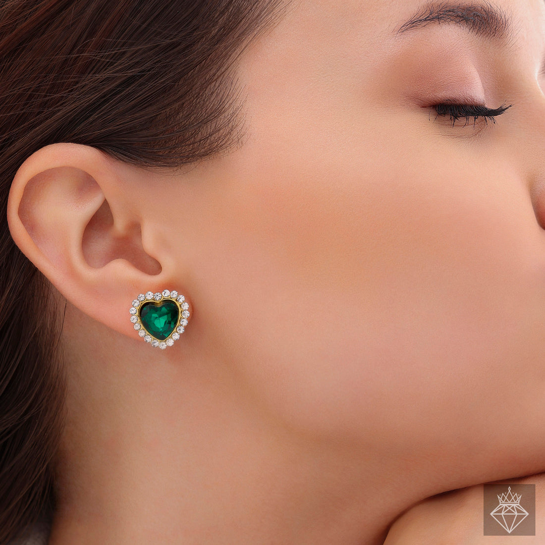 Graceful Emerald Green Heart Crystal Studs By PRAO