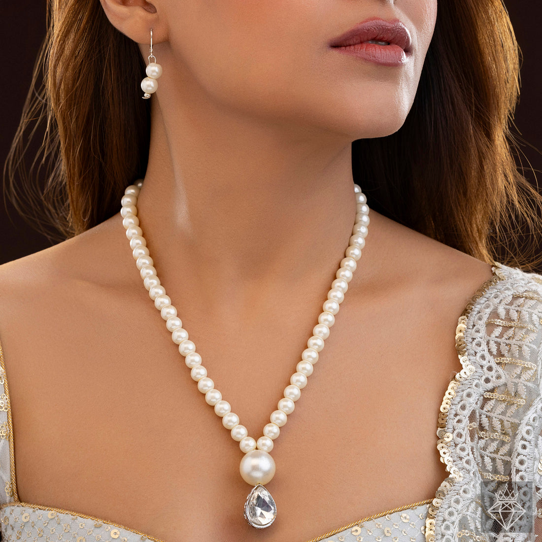 PRAO Elegant Crystal Pearl Necklace with Earrings