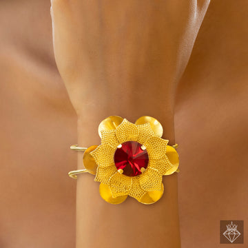 PRAO Anti-Tarnish Ruby Flower Bracelet (Adjustable Size)