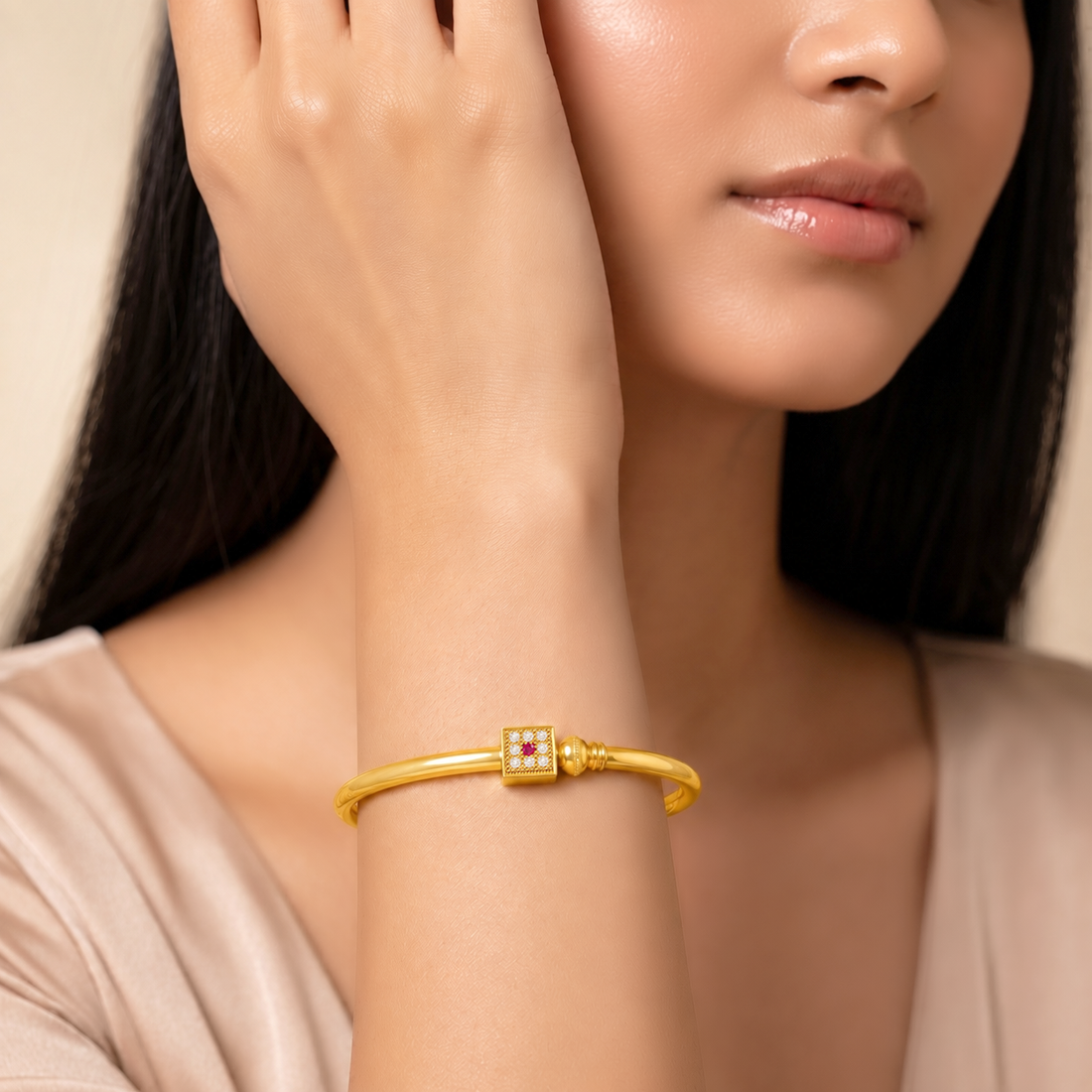 PRAO Bracelet Anti-Tarnish Square Crystal Bangle (Adjustable Size)