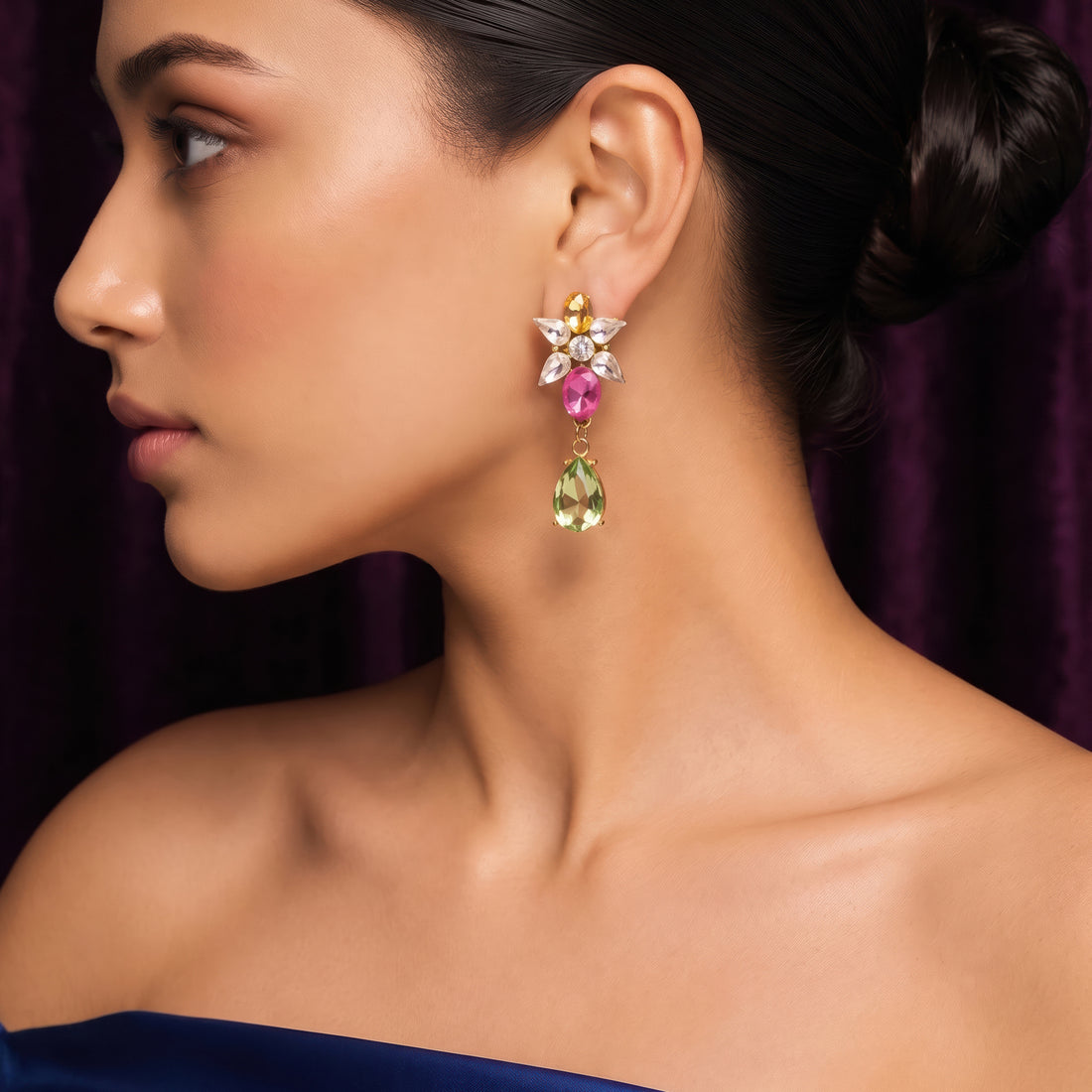 PRAO Earrings Anti-Tarnish Multicolor Floral Drop
