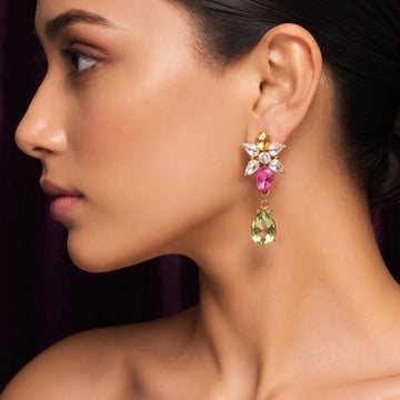 PRAO Earrings Anti-Tarnish Multicolor Crystal Danglers