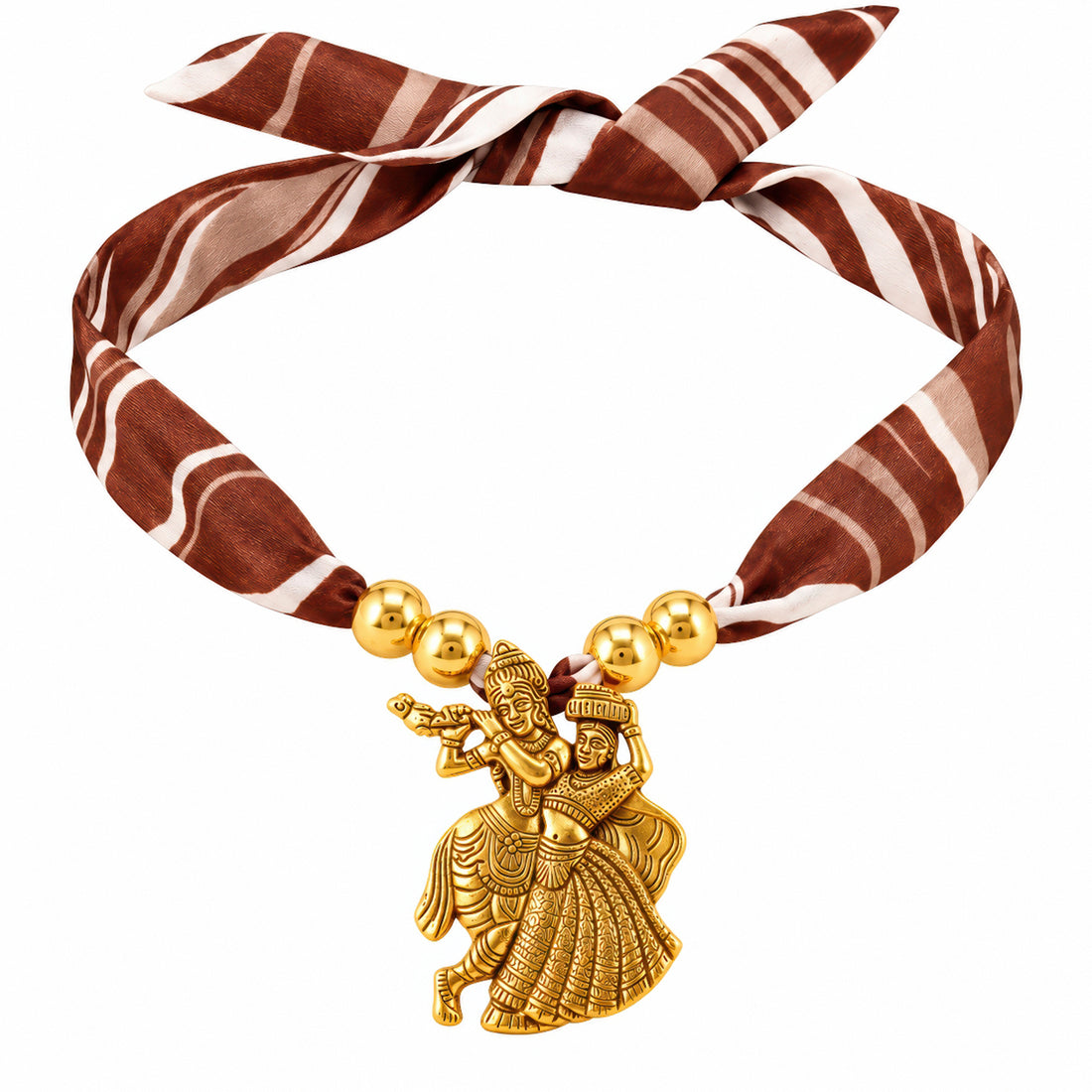 PRAO Scarf Necklace Lord Krishna Pendant Patterned Ribbon