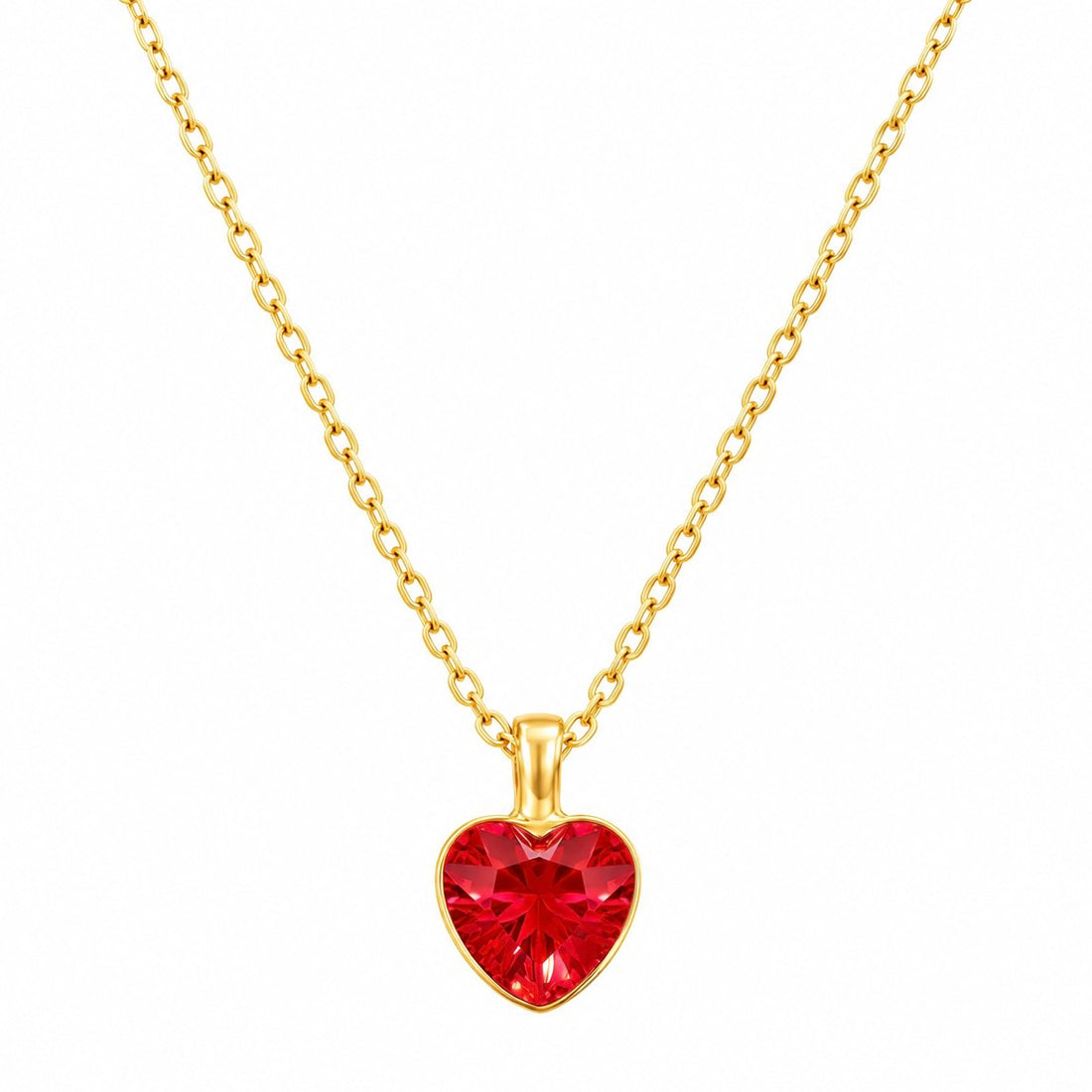 PRAO Necklace Anti-Tarnish Red Heart Crystal Pendant