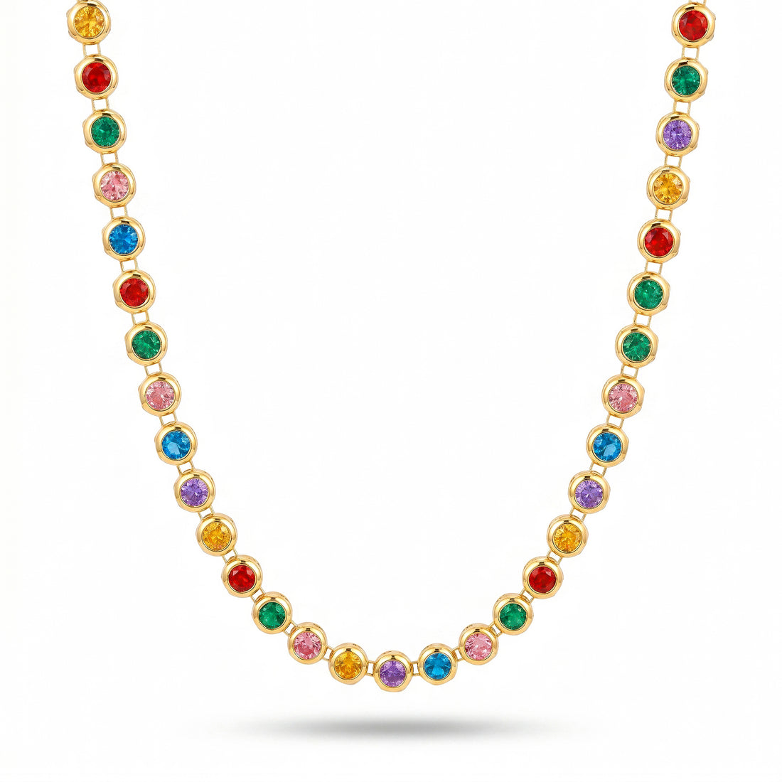 PRAO Necklace Anti-Tarnish Studded Single-Line With Multicolor Crystals