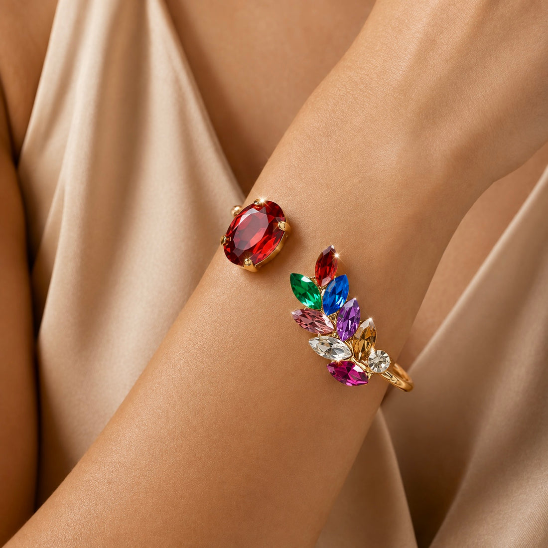PRAO Bracelet Anti-Tarnish Multicolor Leaf Crystal Bangle (Adjustable Size)