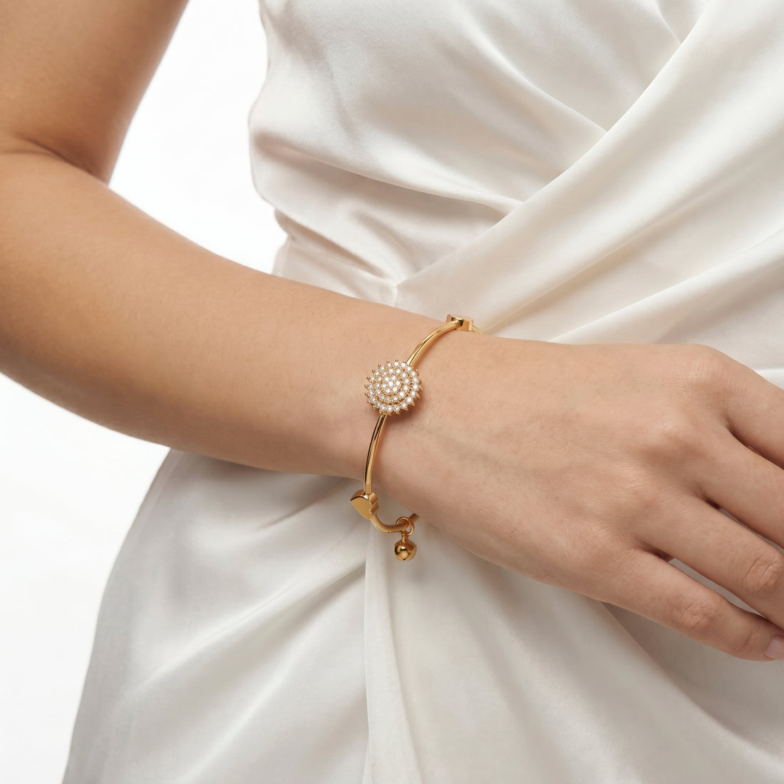 PRAO Bracelet Anti-Tarnish Sunflower Charm Crystal Bangle (Adjustable Size)