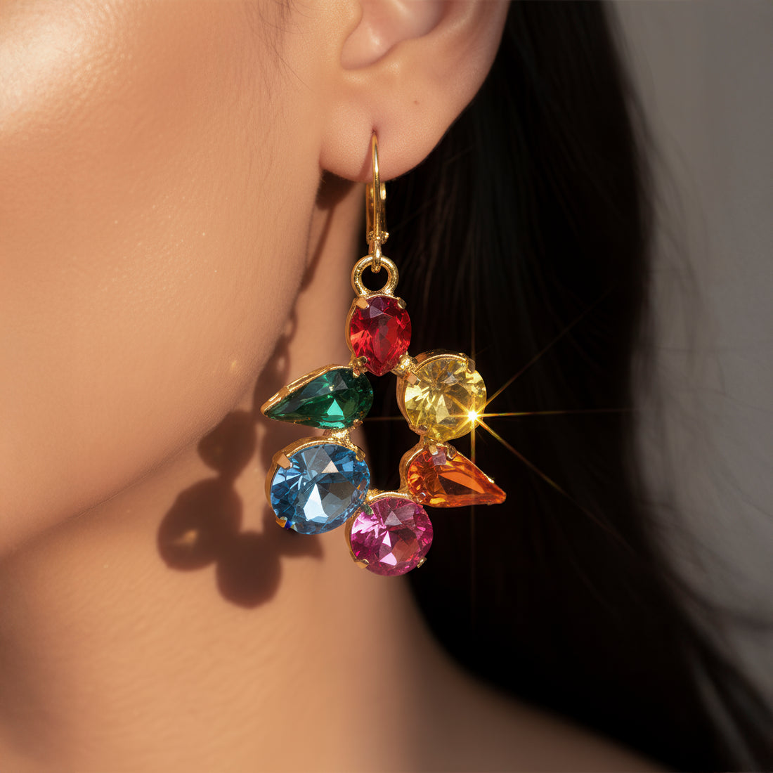 PRAO Anti-Tarnish Mixed Shapes Multi-Color Mini Dangle Hoops