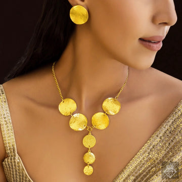 PRAO Necklace Anti-Tarnish Gold Plated Statement Set With Earrings