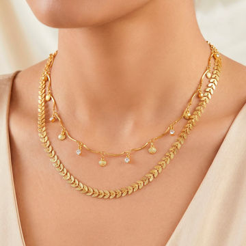 PRAO Necklace Anti-Tarnish Double Layer Chevron Chain with Shell Charms