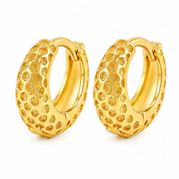 PRAO Earrings Anti-Tarnish Gold Plated Hammered Hoops