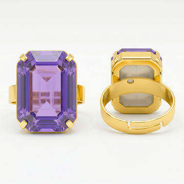 PRAO Ring Anti-Tarnish Rectangle Shape Tanzanite Crystal (Adjustable Size)