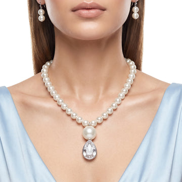 PRAO Necklace Elegant Pearls & Crystal Set With Earrings