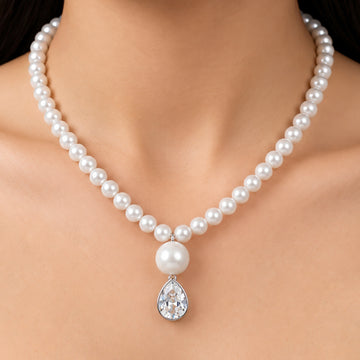 PRAO Necklace Elegant Pearls & Crystal Pendant