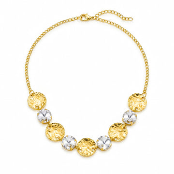 PRAO Necklace Anti-Tarnish Hammered Coin Statement With White Crystal