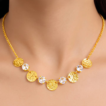 PRAO Necklace Anti-Tarnish Hammered Gold Plated Coins & Crystals Statement Set