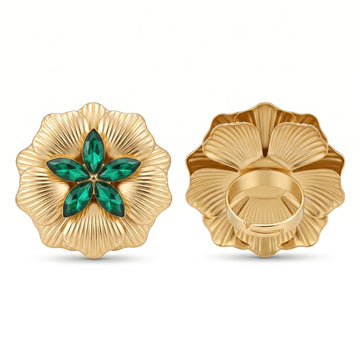 PRAO Ring Anti-Tarnish Emerald Flower (Adjustable Size)