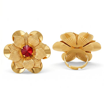 PRAO Ring Anti-Tarnish Ruby Lotus (Adjustable Size)