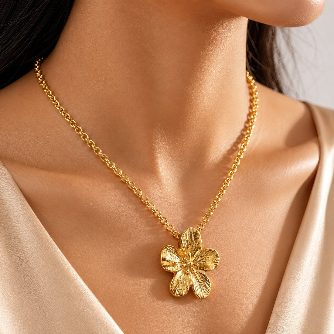 PRAO Necklace Anti-Tarnish Gold Plated Flower