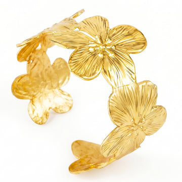 PRAO Bracelet Anti-Tarnish Gold Plated Flower Bangle (Adjustable Size)