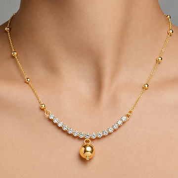 PRAO Necklace Anti-Tarnish Gold Plated Rhinestone Ball Pendant Chain AD Set