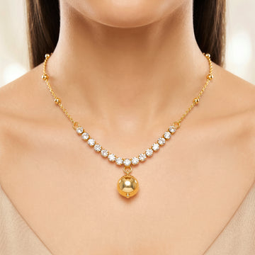 PRAO Necklace Anti-Tarnish Rhinestone Ball Pendant Chain