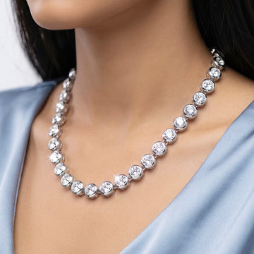 PRAO Necklace Anti-Tarnish Crystal-Encrusted Bezel Chain Single-Line