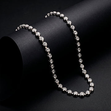 PRAO Necklace Anti-Tarnish Crystal-Encrusted Bezel Chain Single-Line
