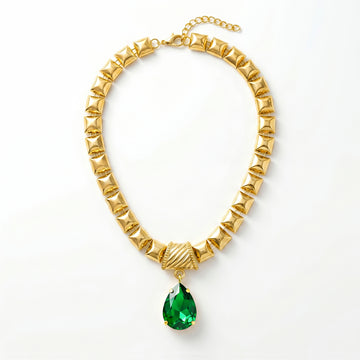 PRAO Necklace Anti-Tarnish Square Fancy Chain Necklace With Big Crystal