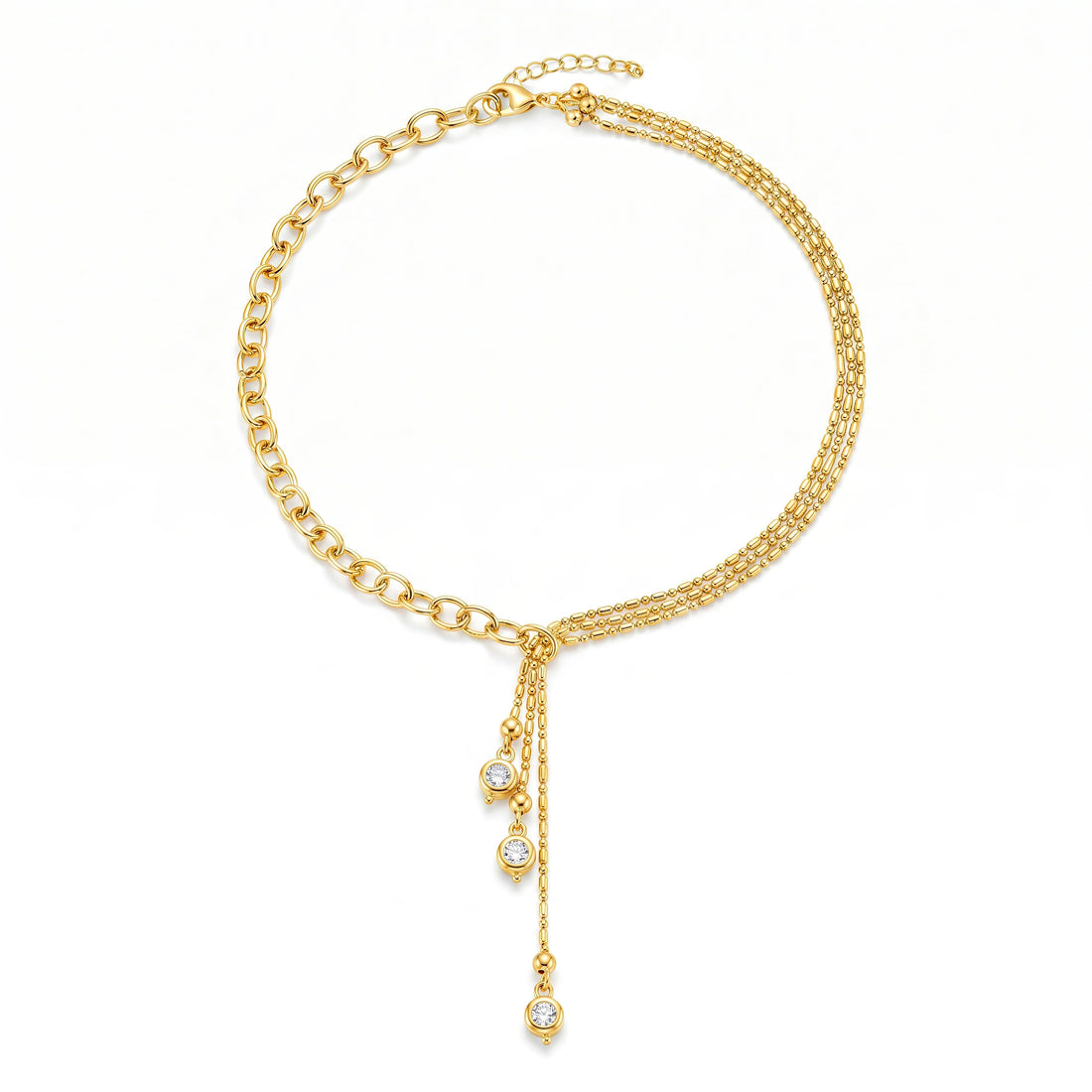 PRAO Necklace Anti-Tarnish Gold Plated Designer Crystal Set