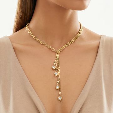 PRAO Necklace Anti-Tarnish Capsule Chain Y-Shape With Crystal Highlights
