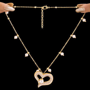 PRAO Necklace Anti-Tarnish Gold Plated Crystal Studded Heart With Pearls