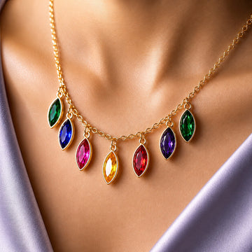 PRAO Necklace Anti-Tarnish Multicoloured Crystal Set With Earrings
