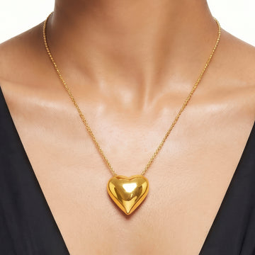 PRAO Necklace Anti-Tarnish Puffy Heart Pendant