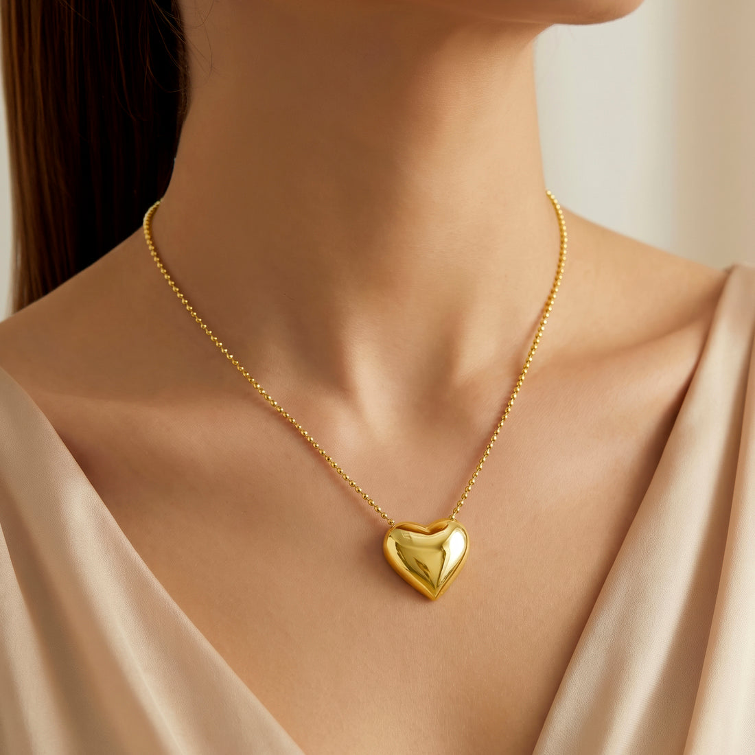 PRAO Necklace Anti-Tarnish Puffy Heart Pendant