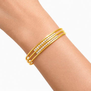 PRAO Bracelet Anti-Tarnish Triple Line Rhinestone Bangle (Adjustable Size)