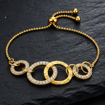 PRAO Bracelet Anti-Tarnish Gold Plated Crystal Circles (Adjustable Size)