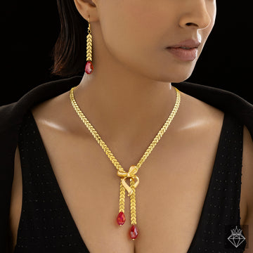PRAO Necklace Anti-Tarnish Gold Plated Premium Quality Y Set With Earrings