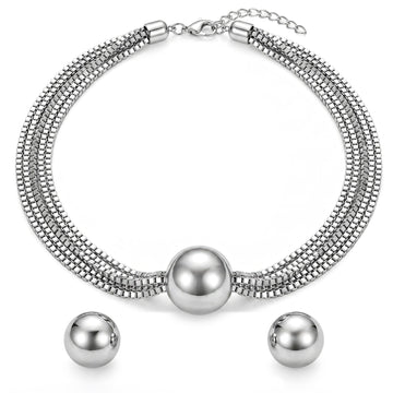 PRAO Necklace Anti-Tarnish Silver Plated Box Chain Set with Earrings