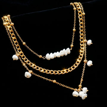 PRAO Necklace Anti-Tarnish Triple Layered High Fashion Gold Plated Set